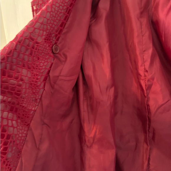 Selene Sport Red Croc Embossed Belted Jacket S | Faux Leather Trench Style - Picture 8 of 8